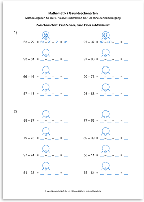 Download => Grundrechenarten => Subtrahieren bis 100 ohne Zehnerübergang (15)