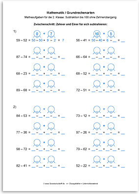 Download => Grundrechenarten => Subtrahieren bis 100 ohne Zehnerübergang (16)