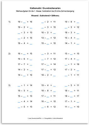 Download => Grundrechenarten => Subtrahieren bis 100 ohne Zehnerübergang (4)